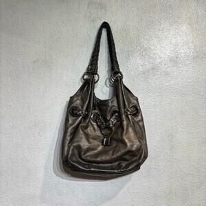 Michael Kors Silver Leather Weave Slouchy Hobo Bag
